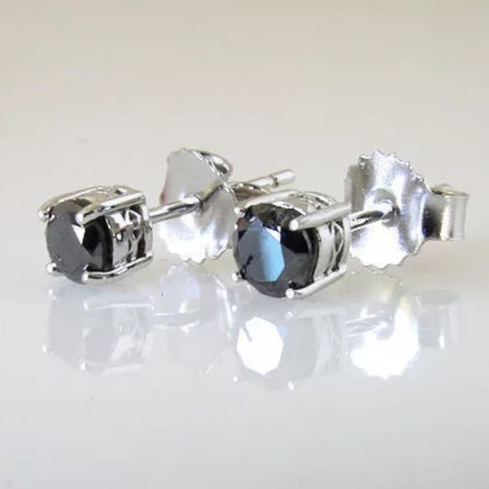 1.0CT Natural Black Diamond Stud Earrings